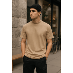 Yakalı Bej Triko Tshirt 4020