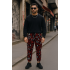 Siyah-Kırmızı Paçası Lastikli Keten 2038