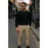 Bej Kendinden Desenli Pantolon 2043