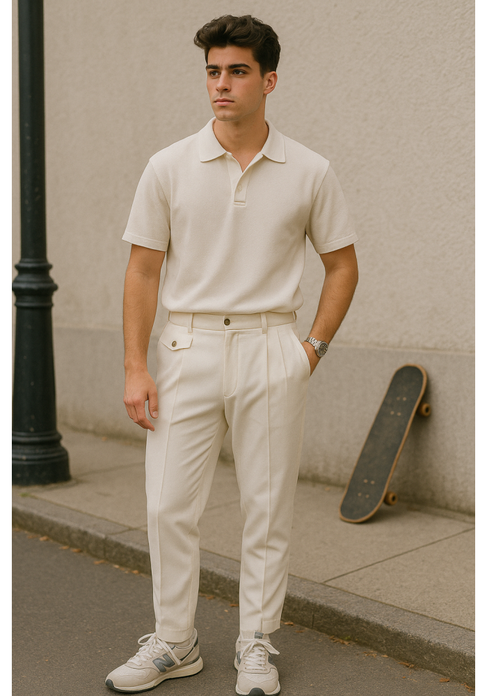 Kemer Detaylı Krem Slim Fit Pantolon 2045 Kemer Detaylı Krem Slim Fit Pantolon 2045