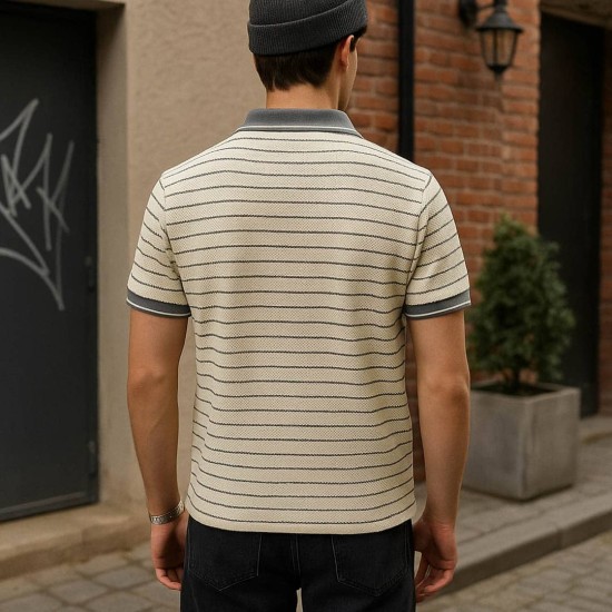 Gri Yakalı Çizgili Örgü Kumaş Polo Yaka Tişört 4011 Gri Yakalı Çizgili Örgü Kumaş Polo Yaka Tişört 4011