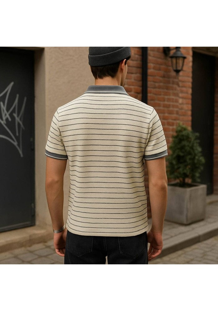 Gri Yakalı Çizgili Örgü Kumaş Polo Yaka Tişört 4011 Gri Yakalı Çizgili Örgü Kumaş Polo Yaka Tişört 4011