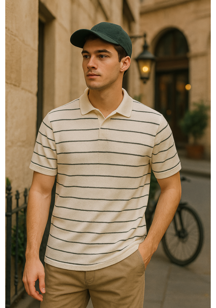 Beyaz Gri Çizgili Polo Yaka T-shirt 4030 Beyaz Gri Çizgili Polo Yaka T-shirt 4030