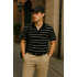 Siyah Beyaz Çizgili Polo Yaka T-shirt 4032