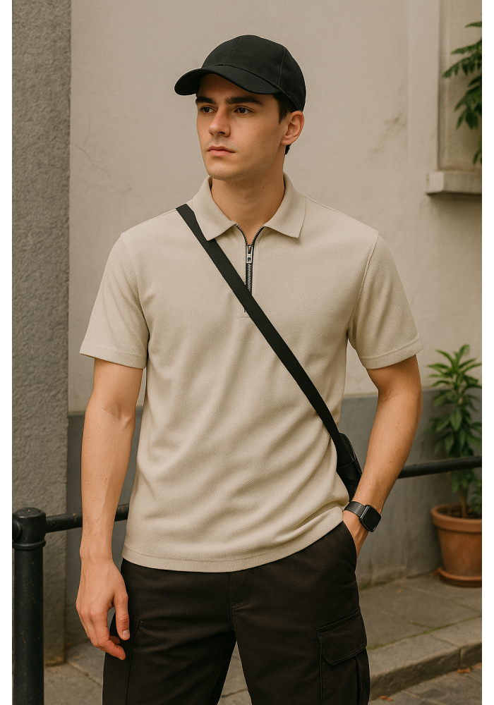 Bej Fermuarlı Polo Yaka T-shirt 4034 Bej Fermuarlı Polo Yaka T-shirt 4034