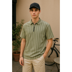 Yeşil Çizgili Polo Yaka T-shirt 4035