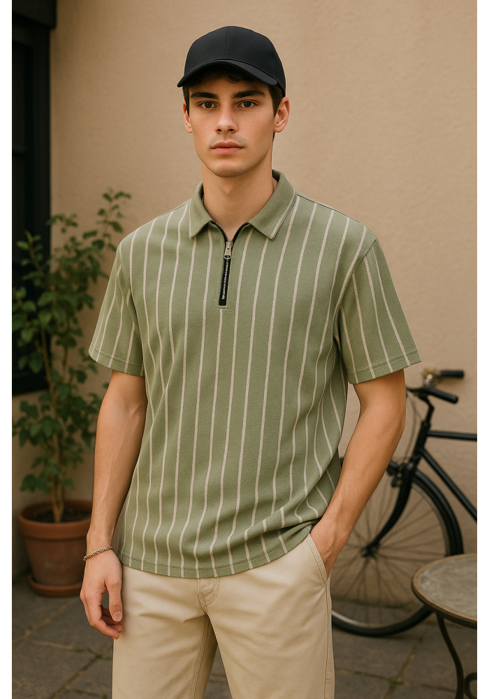 Yeşil Çizgili Polo Yaka T-shirt 4035 Yeşil Çizgili Polo Yaka T-shirt 4035