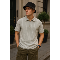 Gri Çizgili Polo Yaka T-shirt 4036