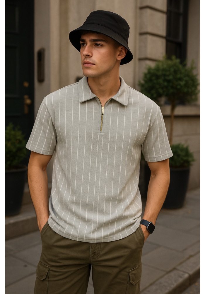 Gri Çizgili Polo Yaka T-shirt 4036 Gri Çizgili Polo Yaka T-shirt 4036