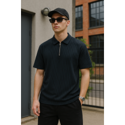 Siyah Çizgili Polo Yaka T-shirt 4037