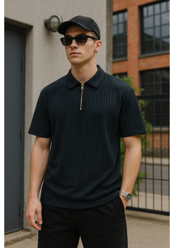 Siyah Çizgili Polo Yaka T-shirt 4037 Siyah Çizgili Polo Yaka T-shirt 4037